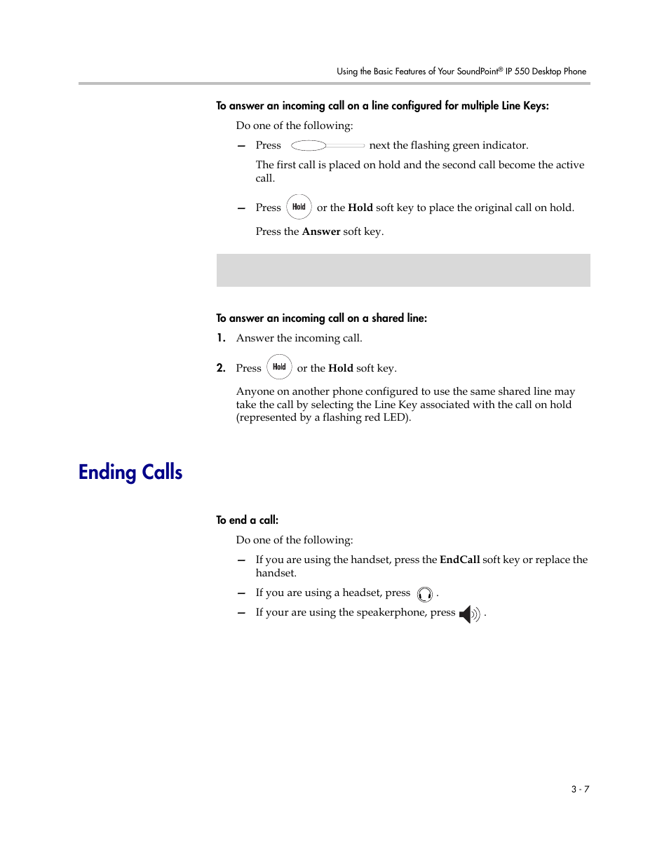 Ending calls, Ending calls –7 | Nortel Networks SoundPoint IP 550 User Manual | Page 53 / 96