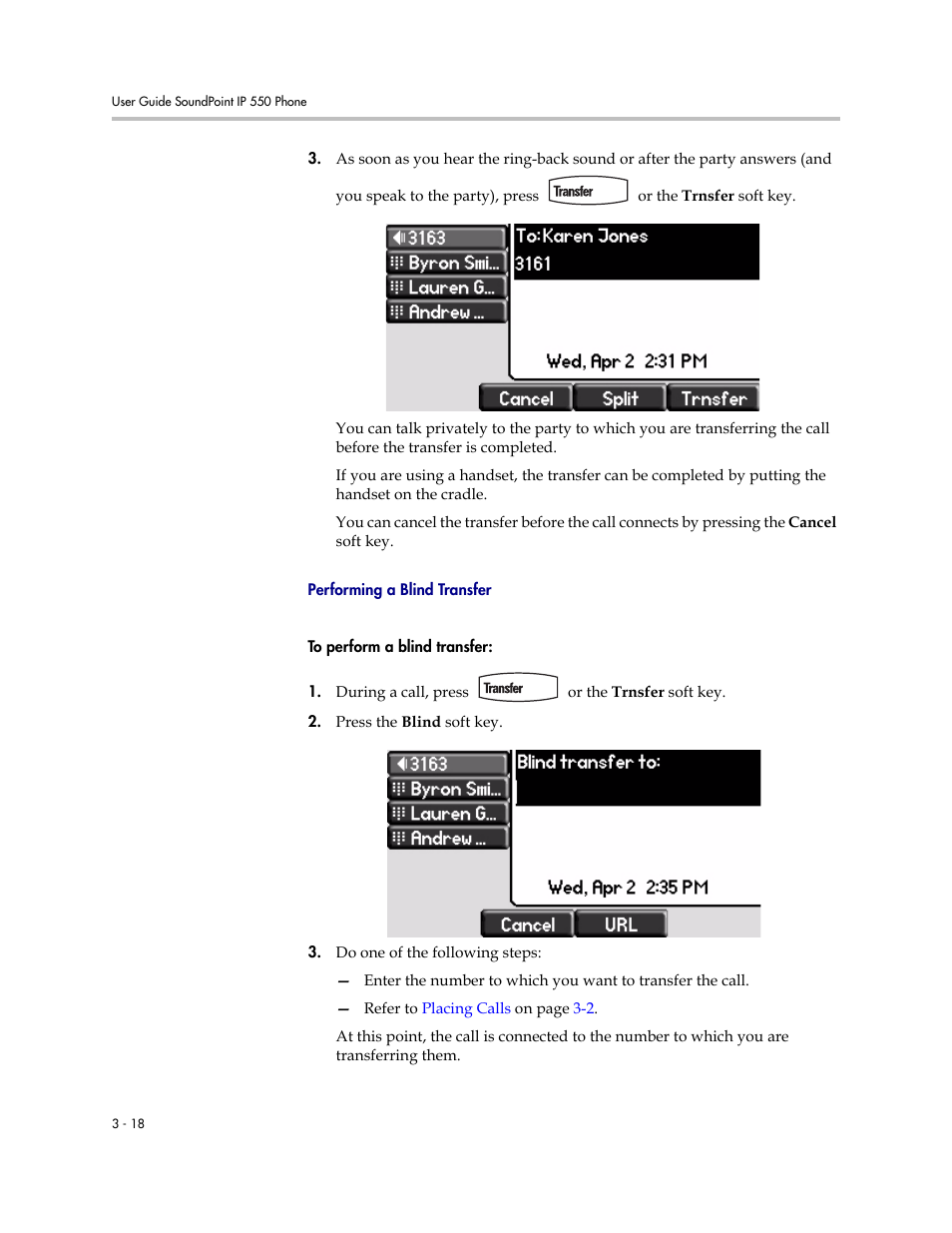 Performing a blind transfer | Nortel Networks SoundPoint IP 550 User Manual | Page 64 / 96