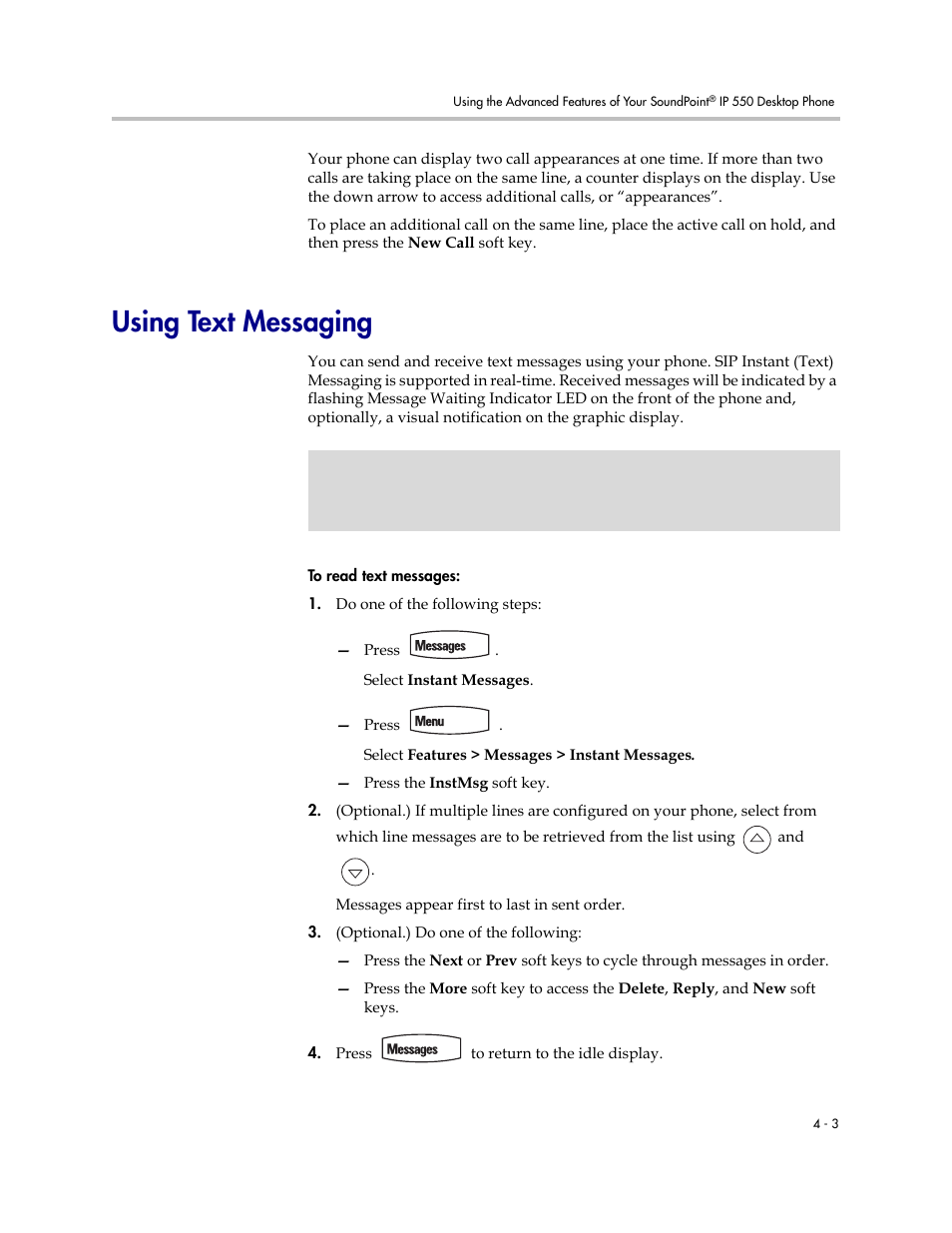 Using text messaging, Using text messaging –3 | Nortel Networks SoundPoint IP 550 User Manual | Page 75 / 96