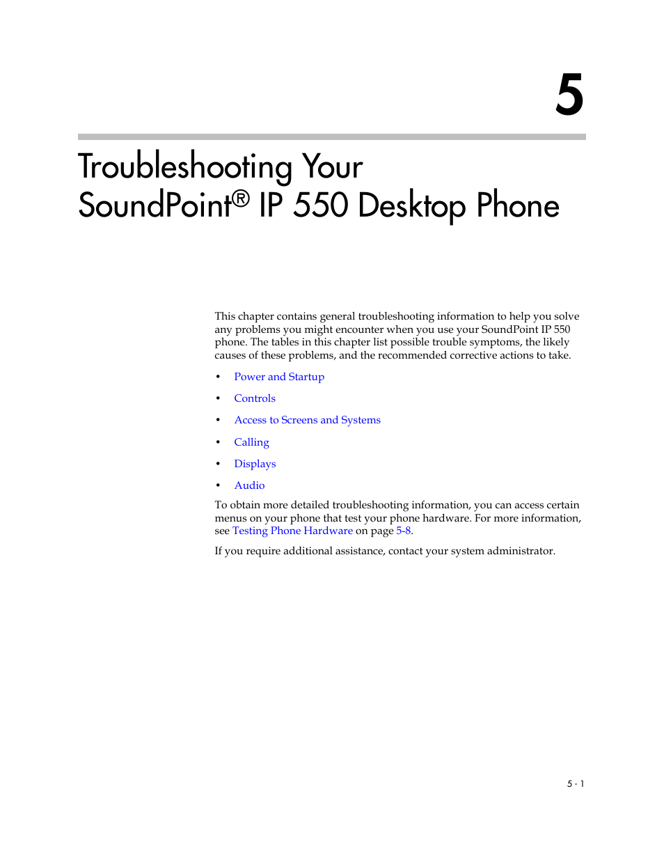 5 troubleshooting your soundpoint, Troubleshooting your soundpoint, Ip 550 desktop phone | Nortel Networks SoundPoint IP 550 User Manual | Page 81 / 96