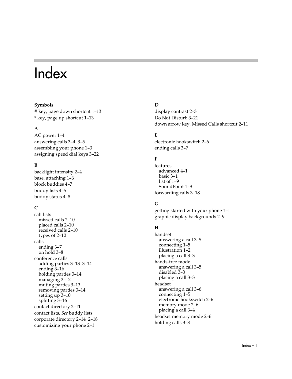 Index | Nortel Networks SoundPoint IP 550 User Manual | Page 93 / 96