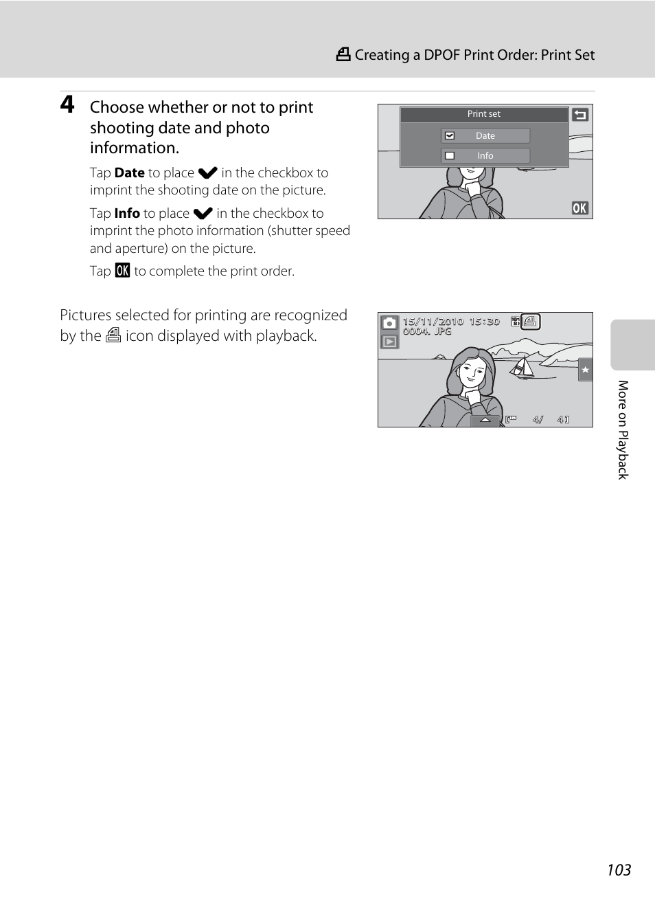 A creating a dpof print order: print set | Nortel Networks COOLPIX S80 User Manual | Page 115 / 204