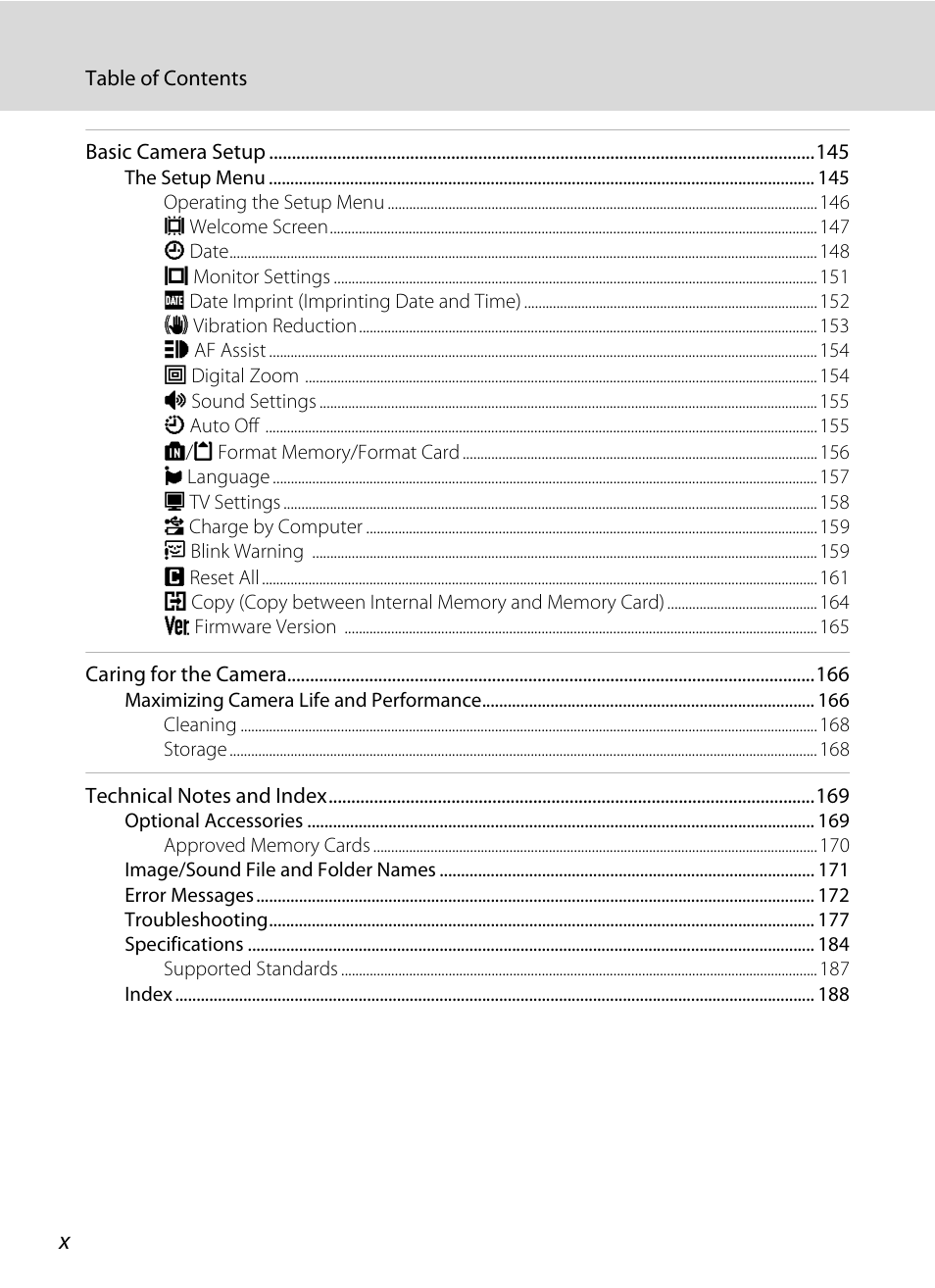 Nortel Networks COOLPIX S80 User Manual | Page 12 / 204