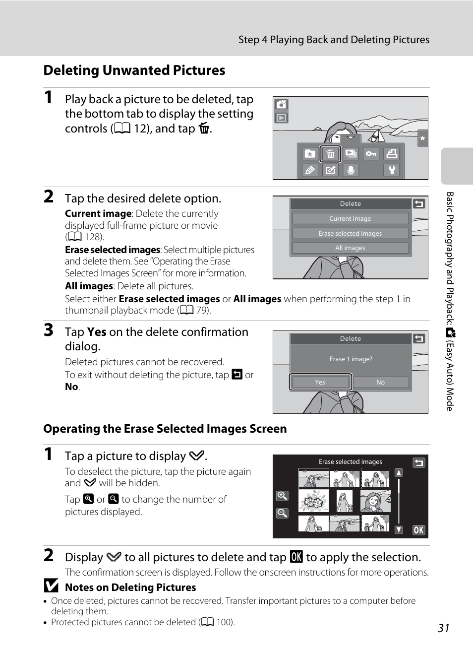 Deleting unwanted pictures | Nortel Networks COOLPIX S80 User Manual | Page 43 / 204