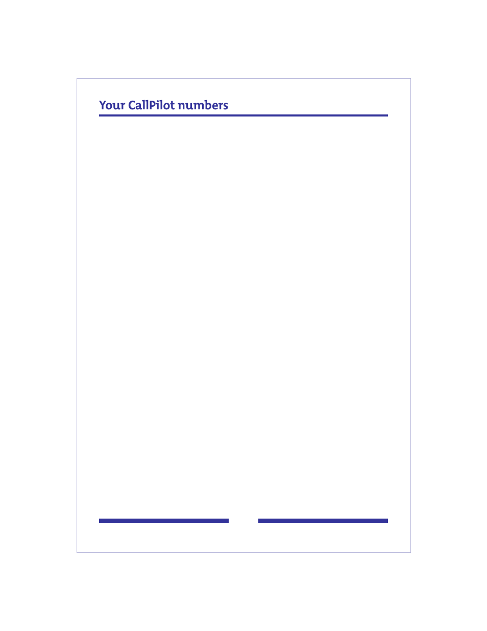 Your callpilot numbers | Nortel Networks jAZZ X-6000 User Manual | Page 27 / 28
