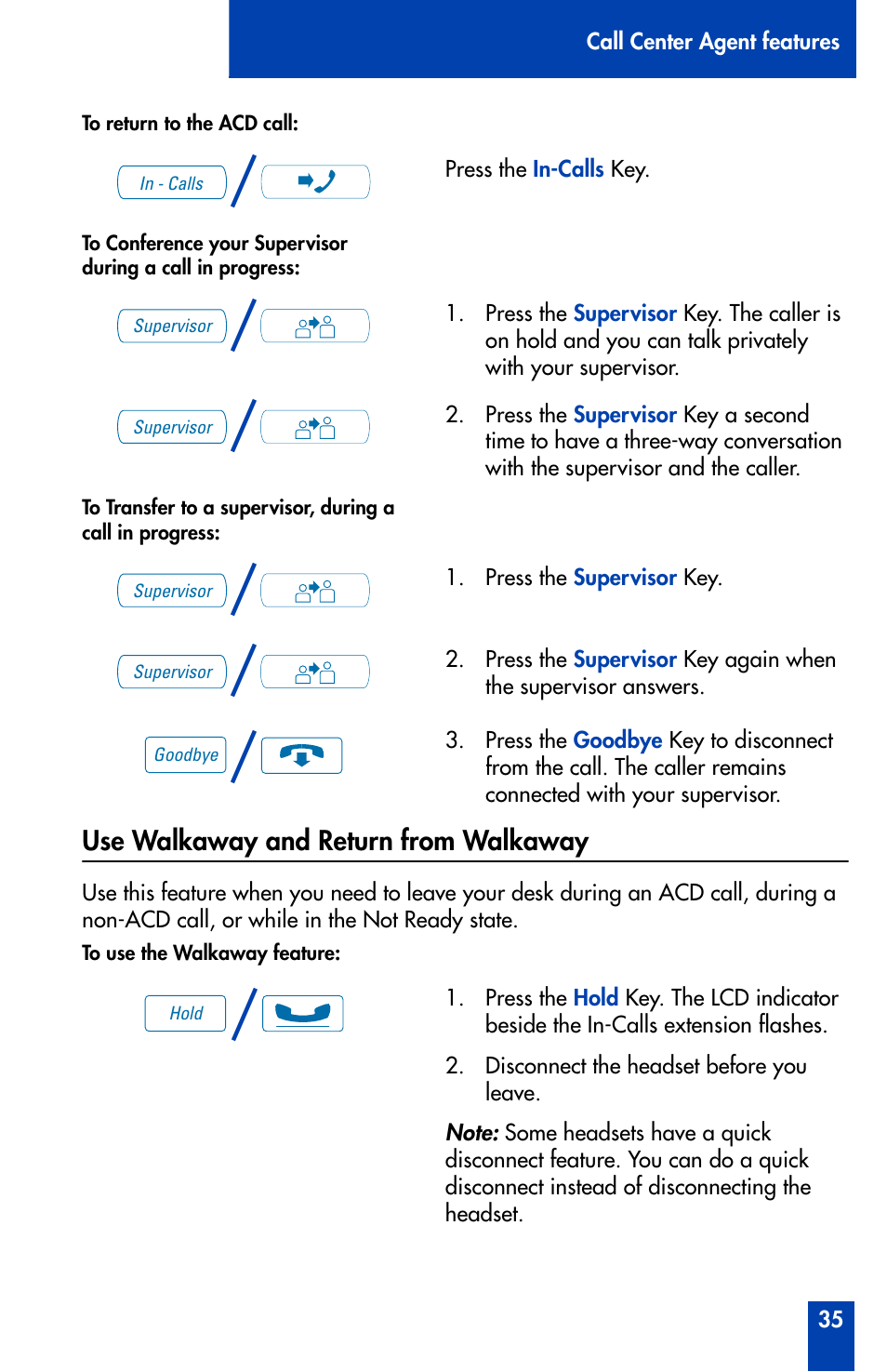 Use walkaway and return from walkaway, Use walkaway and return from walkaway 35 | Nortel Networks Meridian M3905 User Manual | Page 35 / 110
