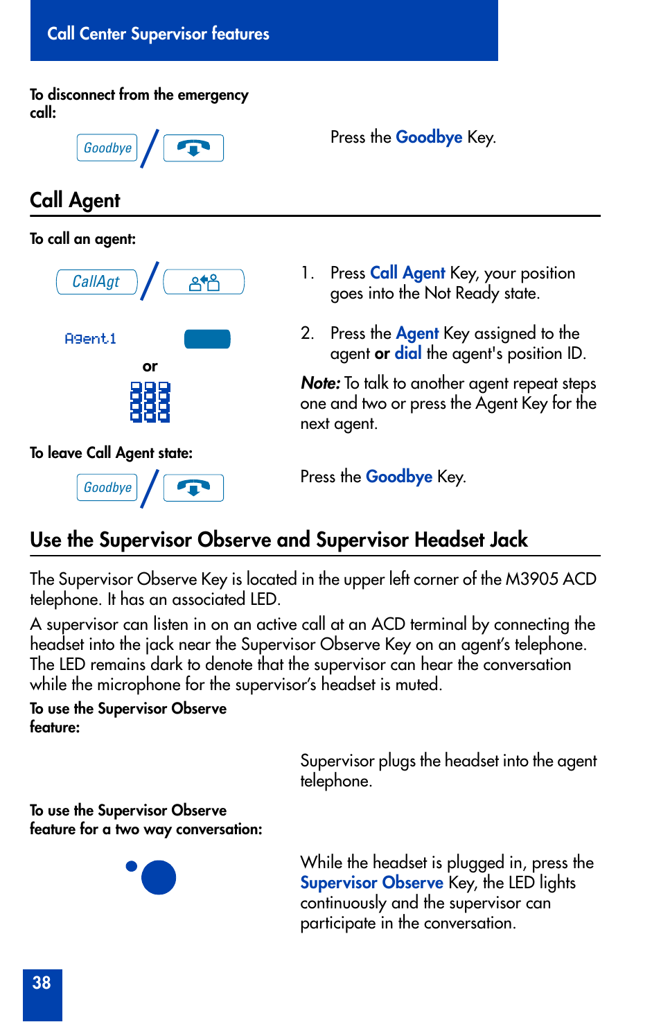 Call agent | Nortel Networks Meridian M3905 User Manual | Page 38 / 110