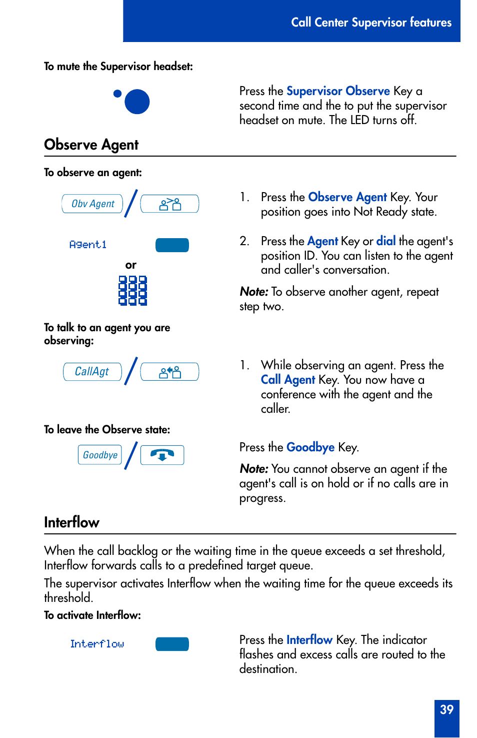 Observe agent, Interflow, Observe agent 39 interflow 39 | Nortel Networks Meridian M3905 User Manual | Page 39 / 110
