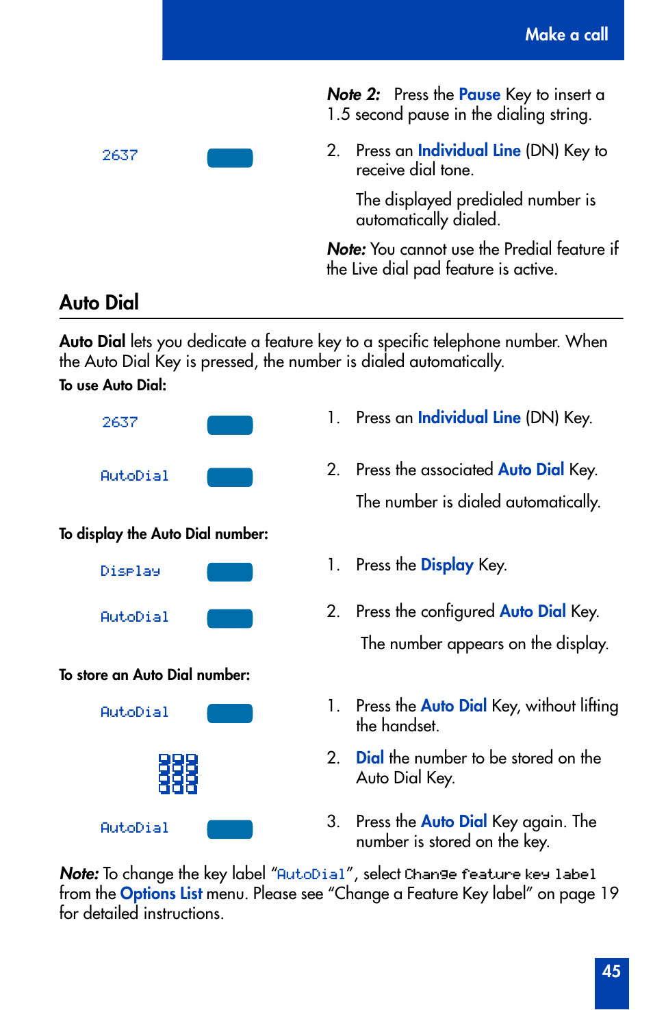 Auto dial, Auto dial 45 | Nortel Networks Meridian M3905 User Manual | Page 45 / 110