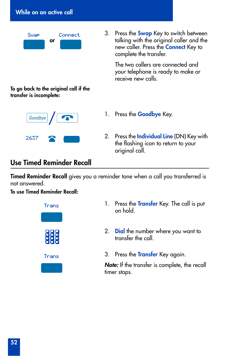 Use timed reminder recall, Use timed reminder recall 52 | Nortel Networks Meridian M3905 User Manual | Page 52 / 110