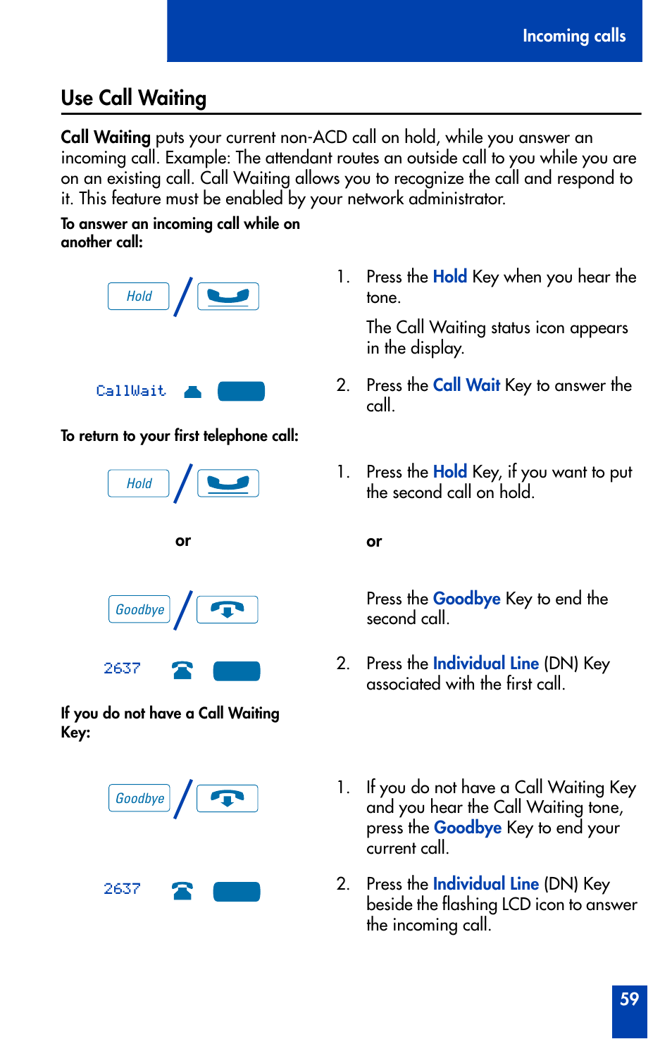 Use call waiting, Use call waiting 59 | Nortel Networks Meridian M3905 User Manual | Page 59 / 110