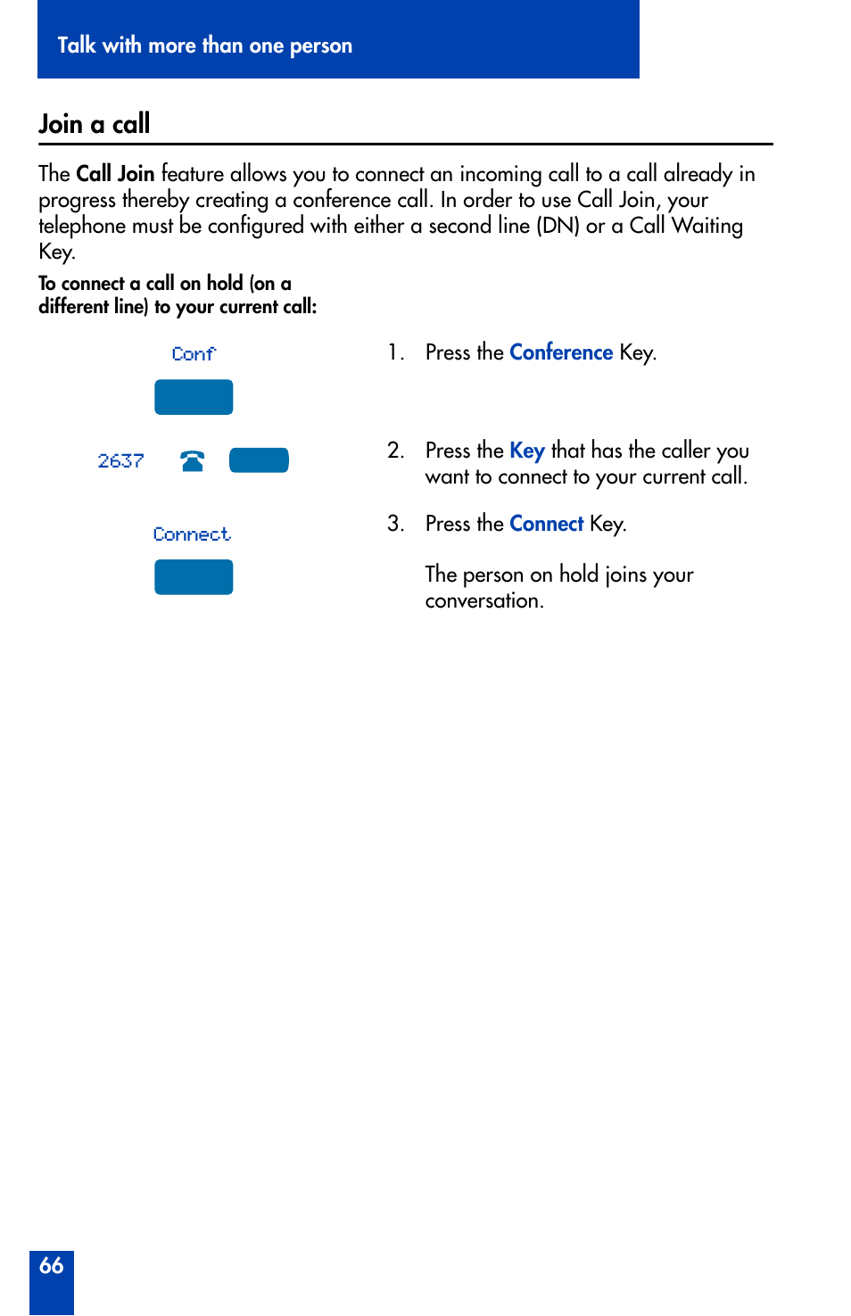Join a call, Join a call 66 | Nortel Networks Meridian M3905 User Manual | Page 66 / 110