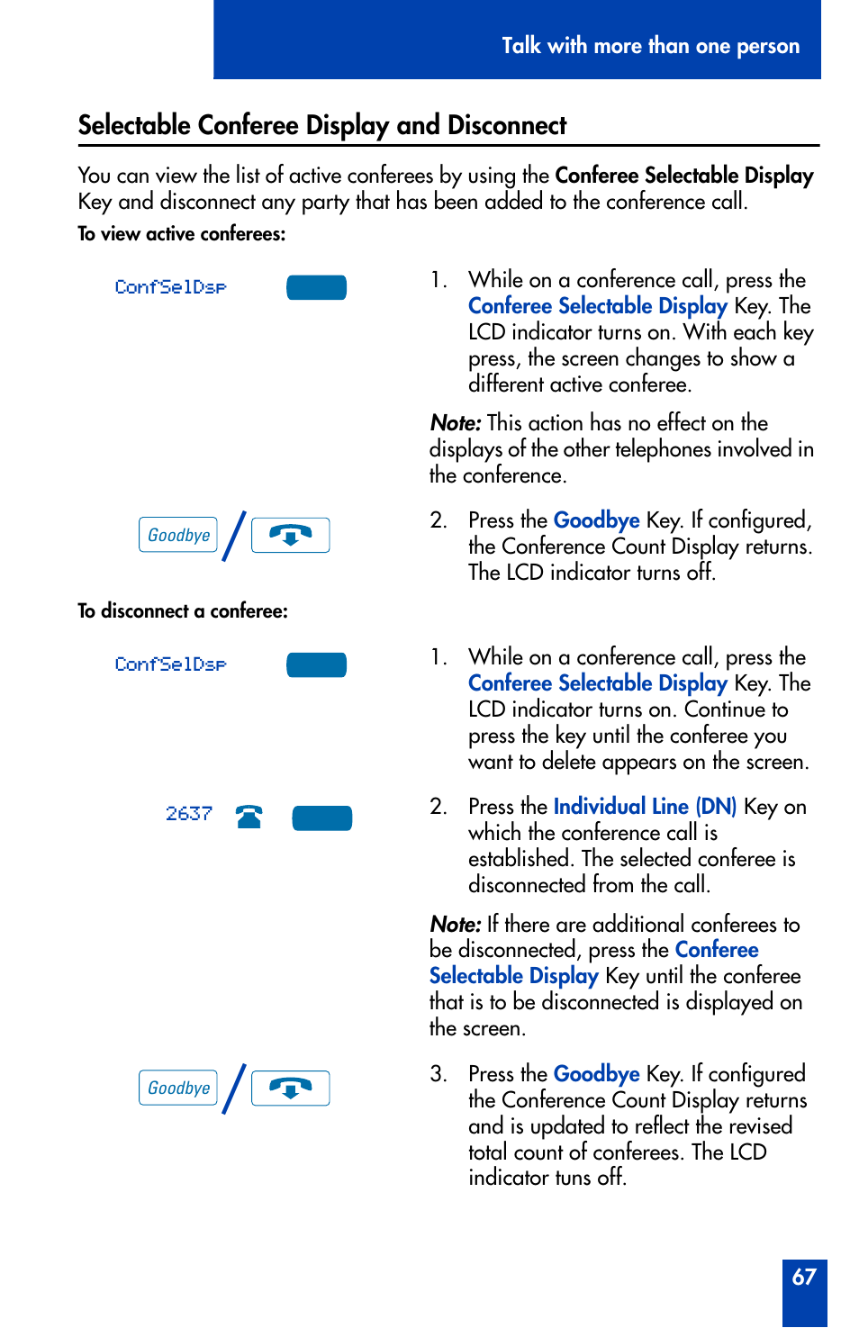 Selectable conferee display and disconnect, Selectable conferee display and disconnect 67 | Nortel Networks Meridian M3905 User Manual | Page 67 / 110