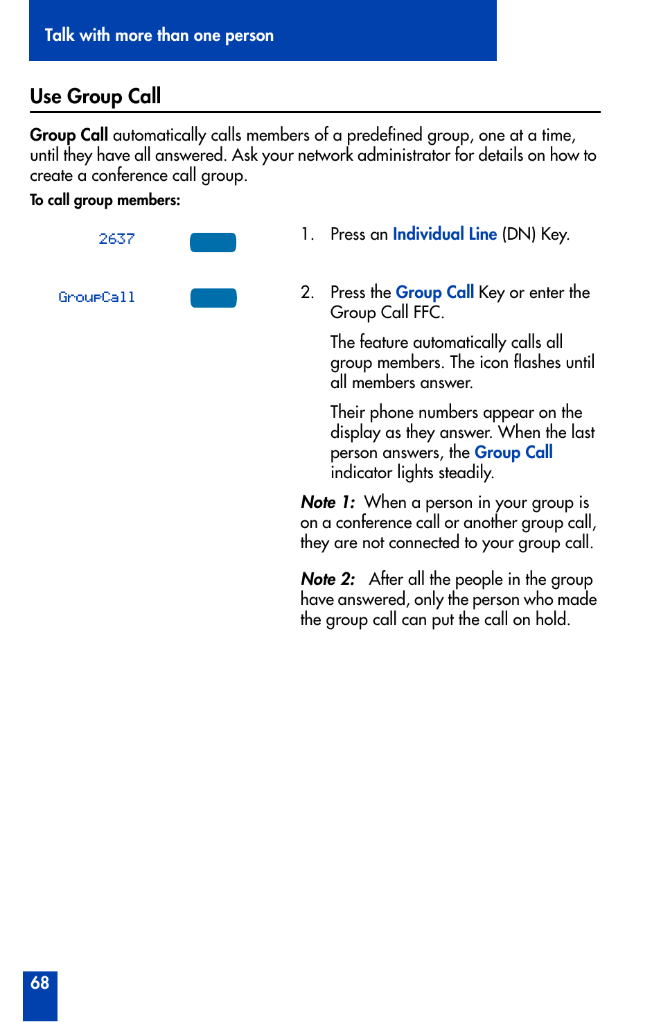 Use group call, Use group call 68 | Nortel Networks Meridian M3905 User Manual | Page 68 / 110