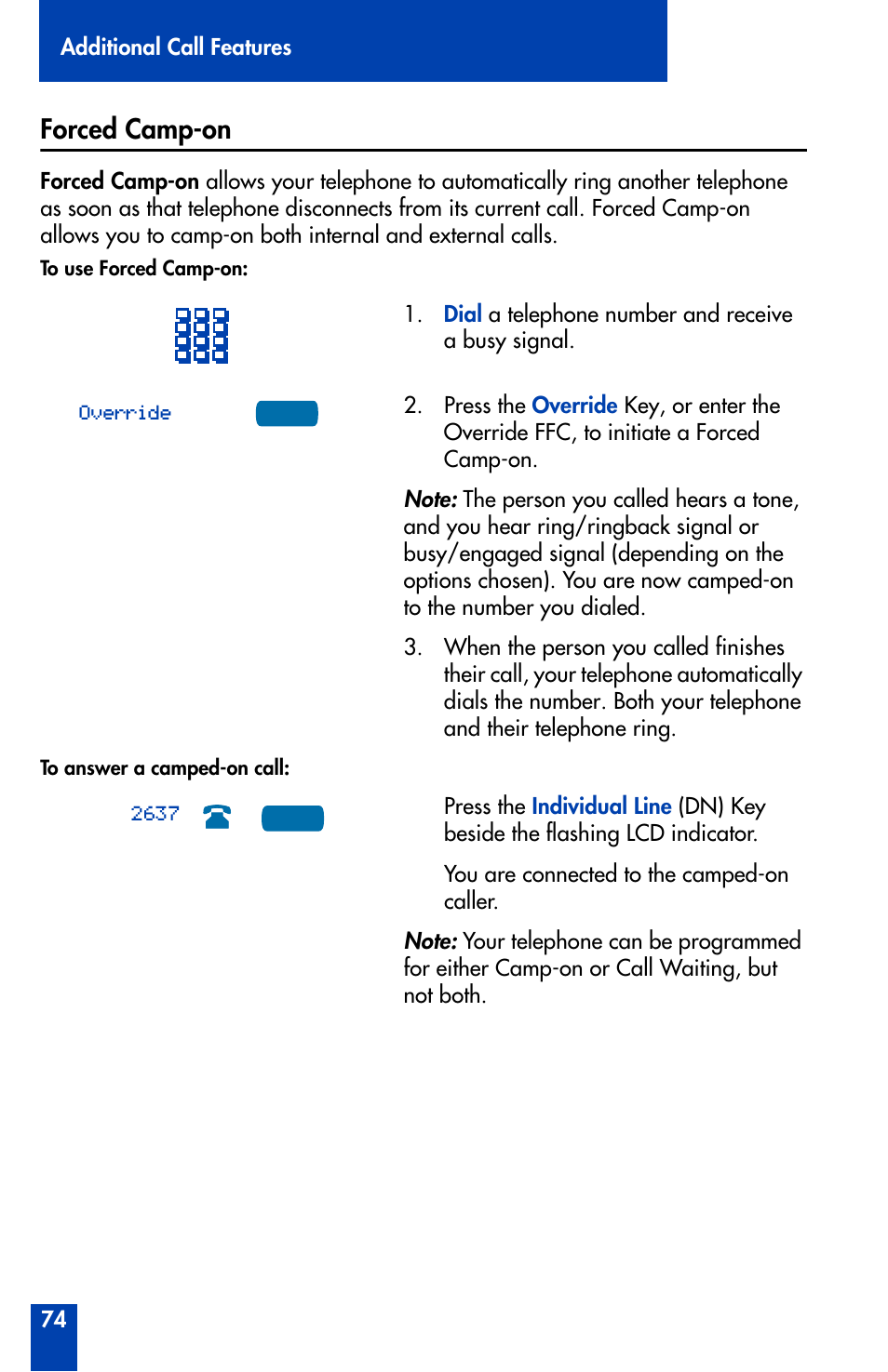 Forced camp-on, Forced camp-on 74 | Nortel Networks Meridian M3905 User Manual | Page 74 / 110