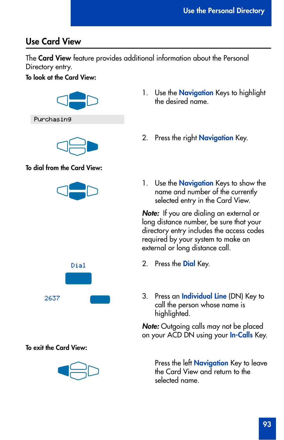 Use card view, Use card view 93 | Nortel Networks Meridian M3905 User Manual | Page 93 / 110