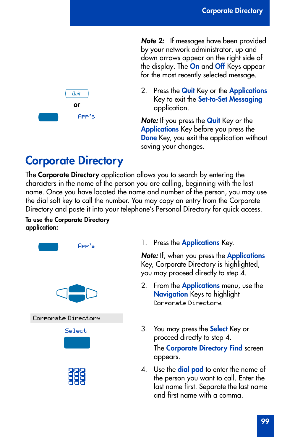 Corporate directory, Corporate directory 99 | Nortel Networks Meridian M3905 User Manual | Page 99 / 110