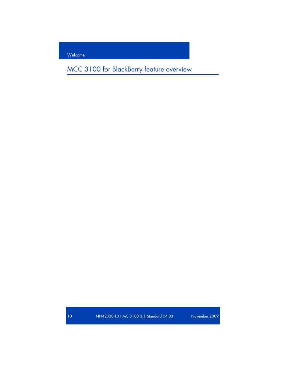 Mcc 3100 for blackberry feature overview | Nortel Networks NN42030-101 User Manual | Page 10 / 108