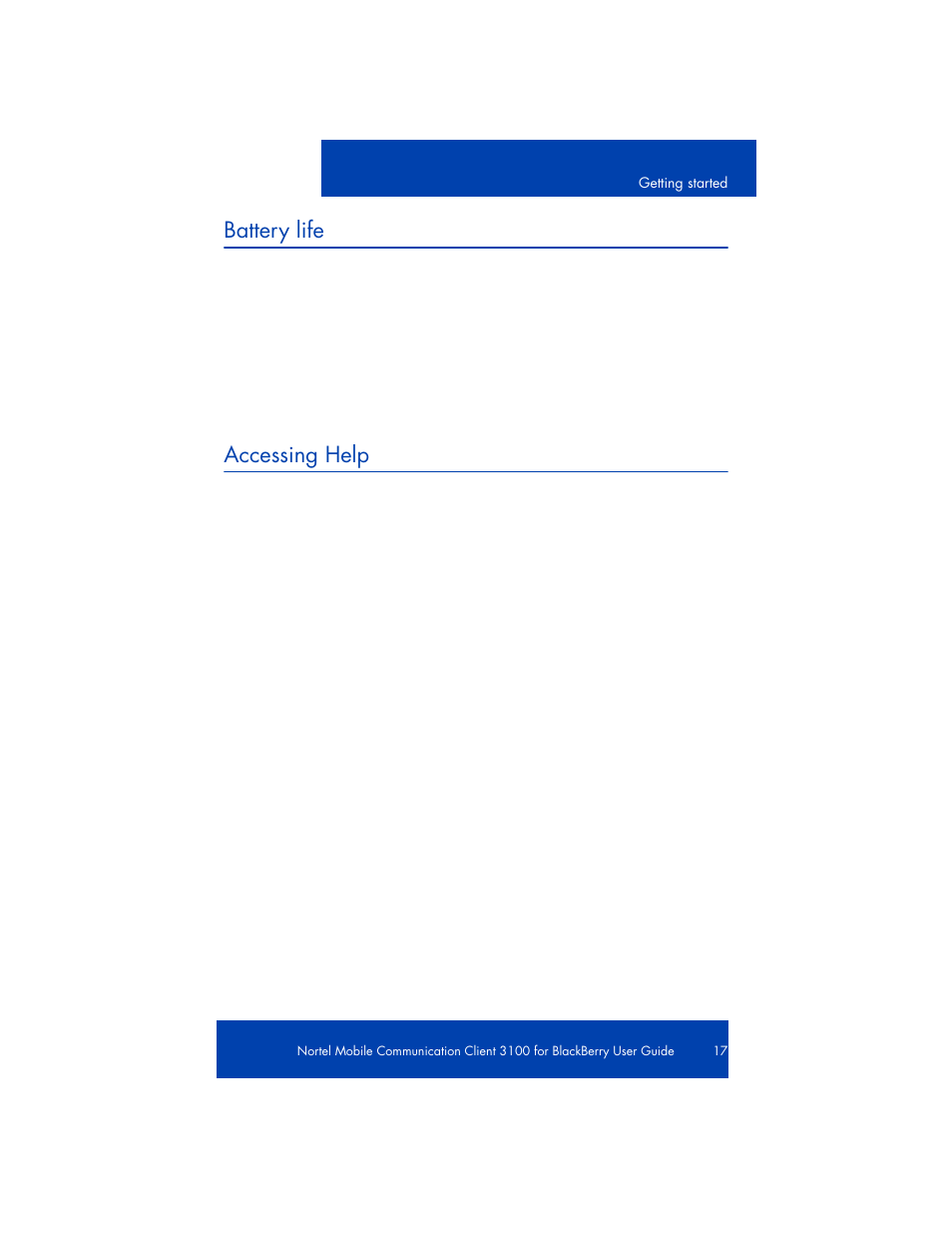 Battery life, Accessing help | Nortel Networks NN42030-101 User Manual | Page 17 / 108