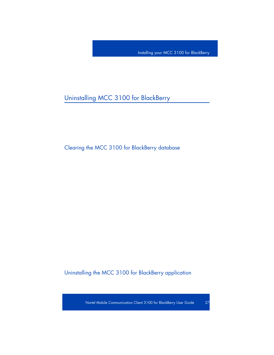 Uninstalling mcc 3100 for blackberry | Nortel Networks NN42030-101 User Manual | Page 27 / 108