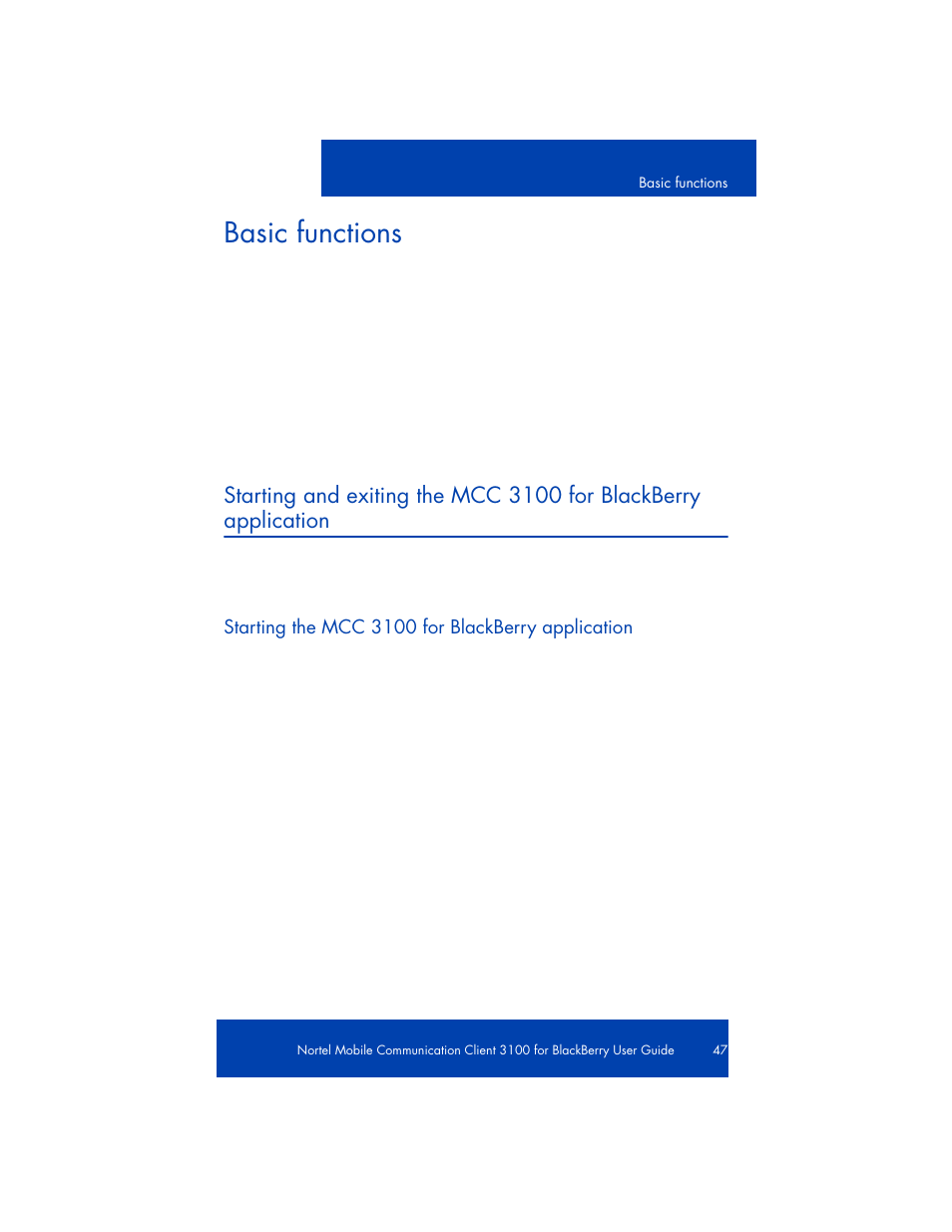 Basic functions, Starting | Nortel Networks NN42030-101 User Manual | Page 47 / 108