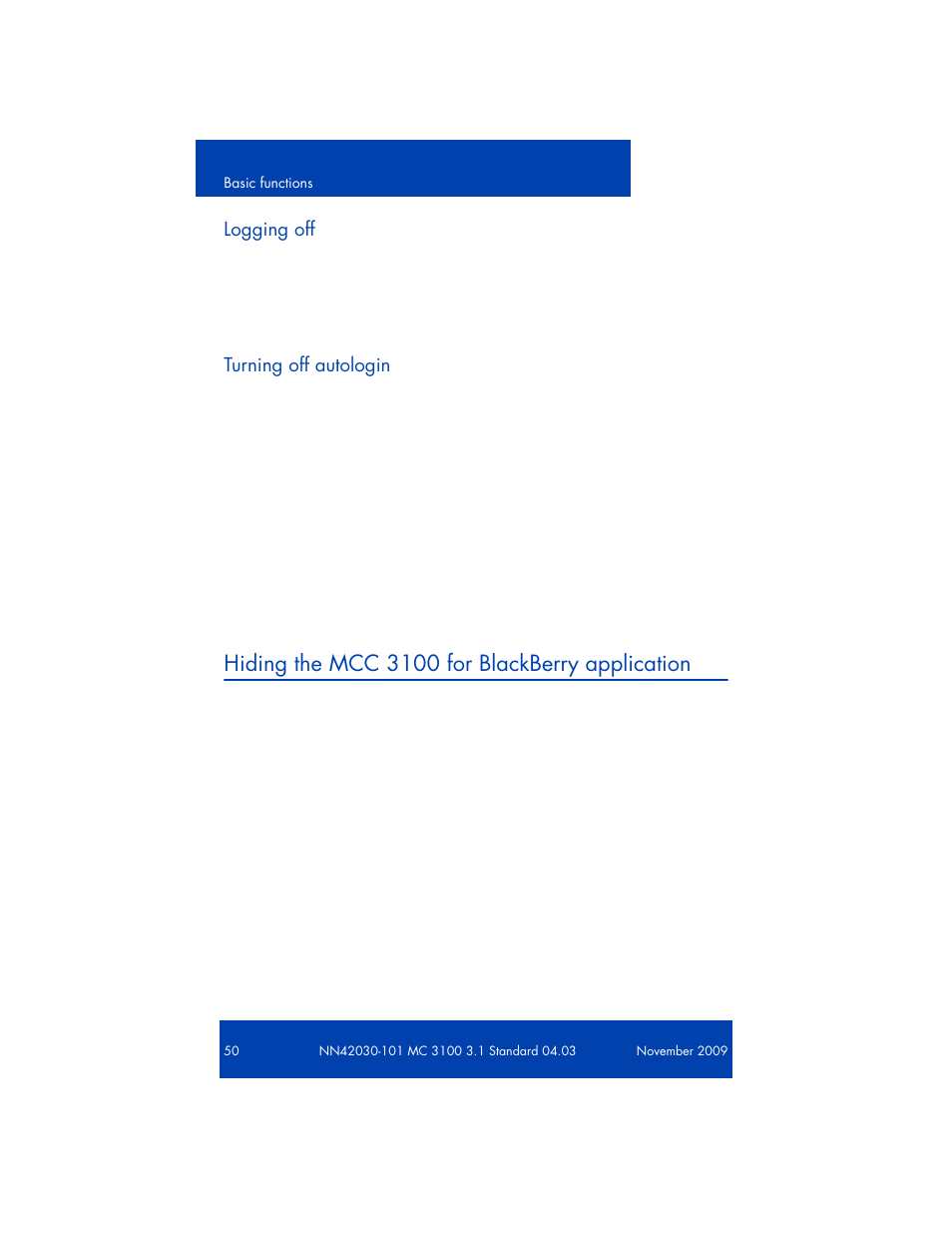 Hiding the mcc 3100 for blackberry application | Nortel Networks NN42030-101 User Manual | Page 50 / 108