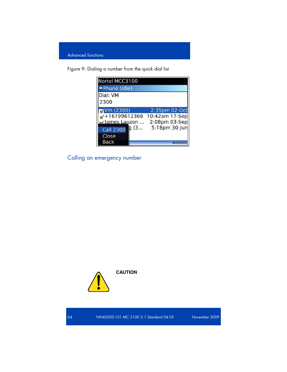 Calling an emergency | Nortel Networks NN42030-101 User Manual | Page 64 / 108