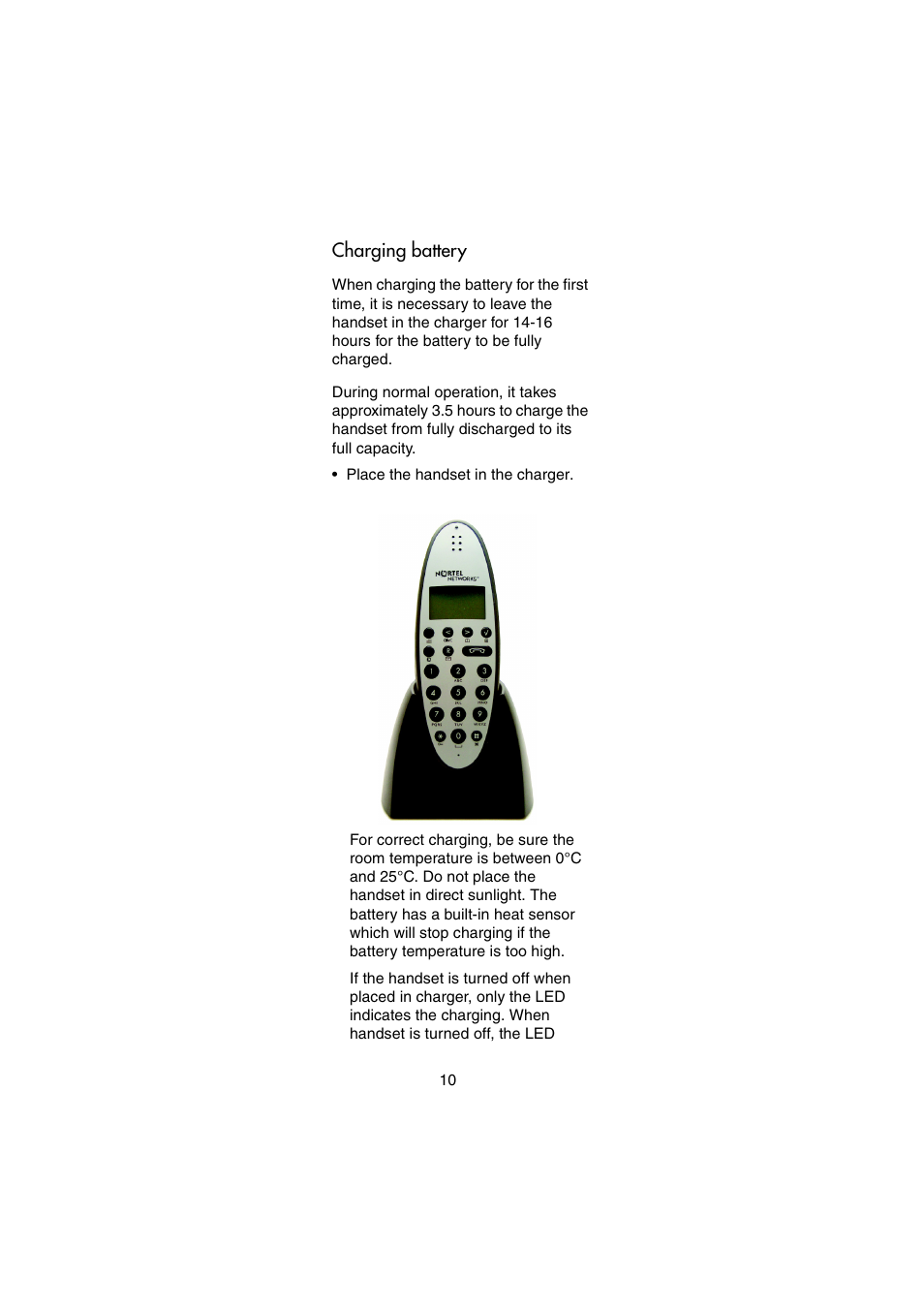 Charging battery | Nortel Networks 744X User Manual | Page 10 / 52