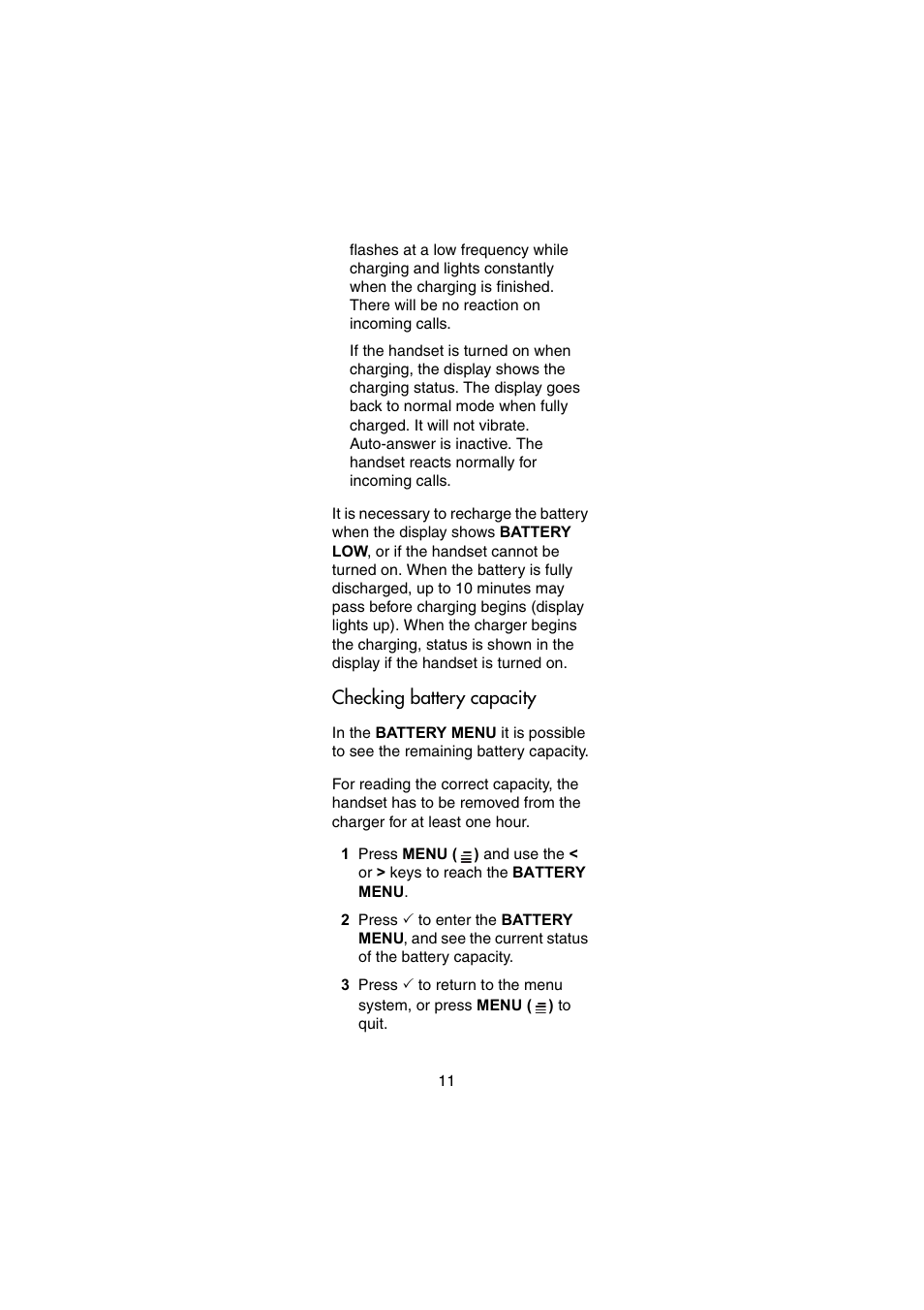 Checking battery capacity | Nortel Networks 744X User Manual | Page 11 / 52