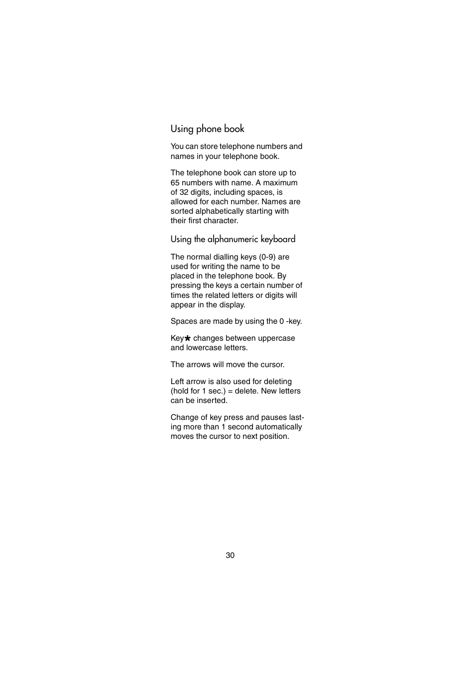 Using phone book, Using the alphanumeric keyboard, Using | Nortel Networks 744X User Manual | Page 30 / 52