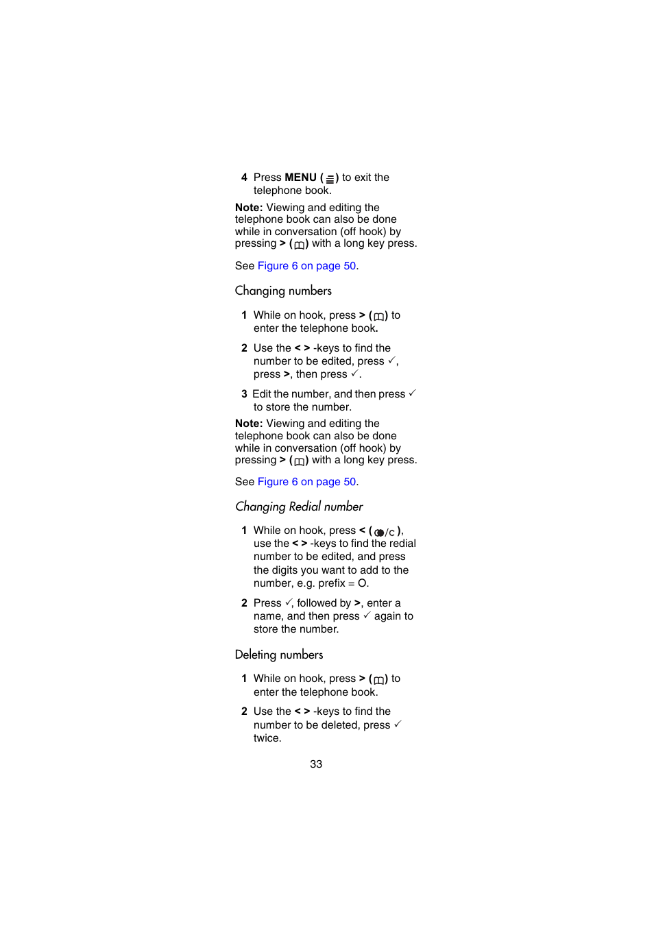 Changing numbers, Deleting numbers | Nortel Networks 744X User Manual | Page 33 / 52