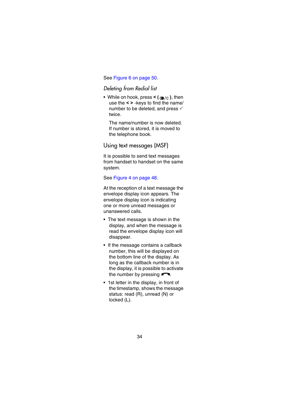 Using text messages (msf) | Nortel Networks 744X User Manual | Page 34 / 52