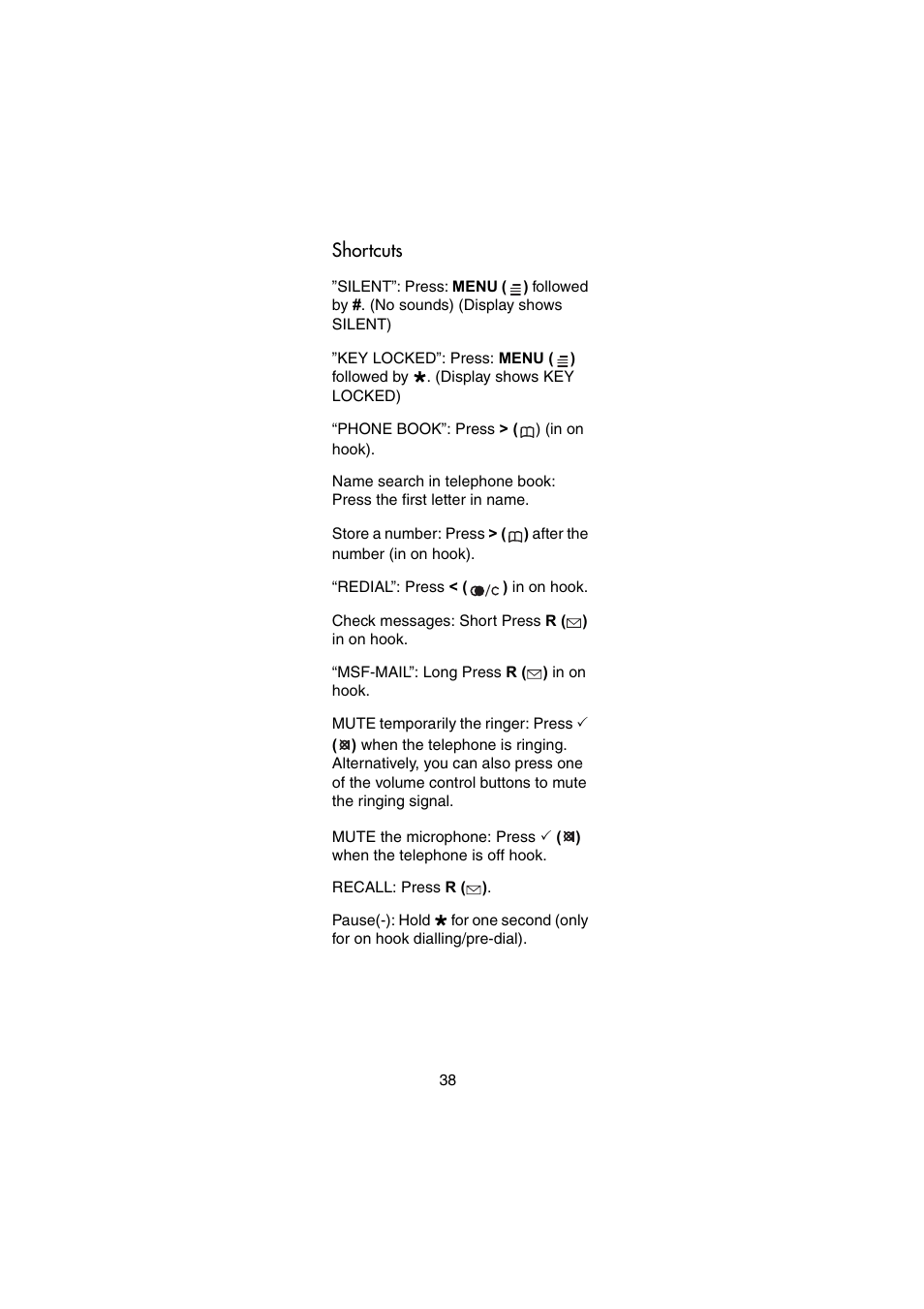 Shortcuts | Nortel Networks 744X User Manual | Page 38 / 52