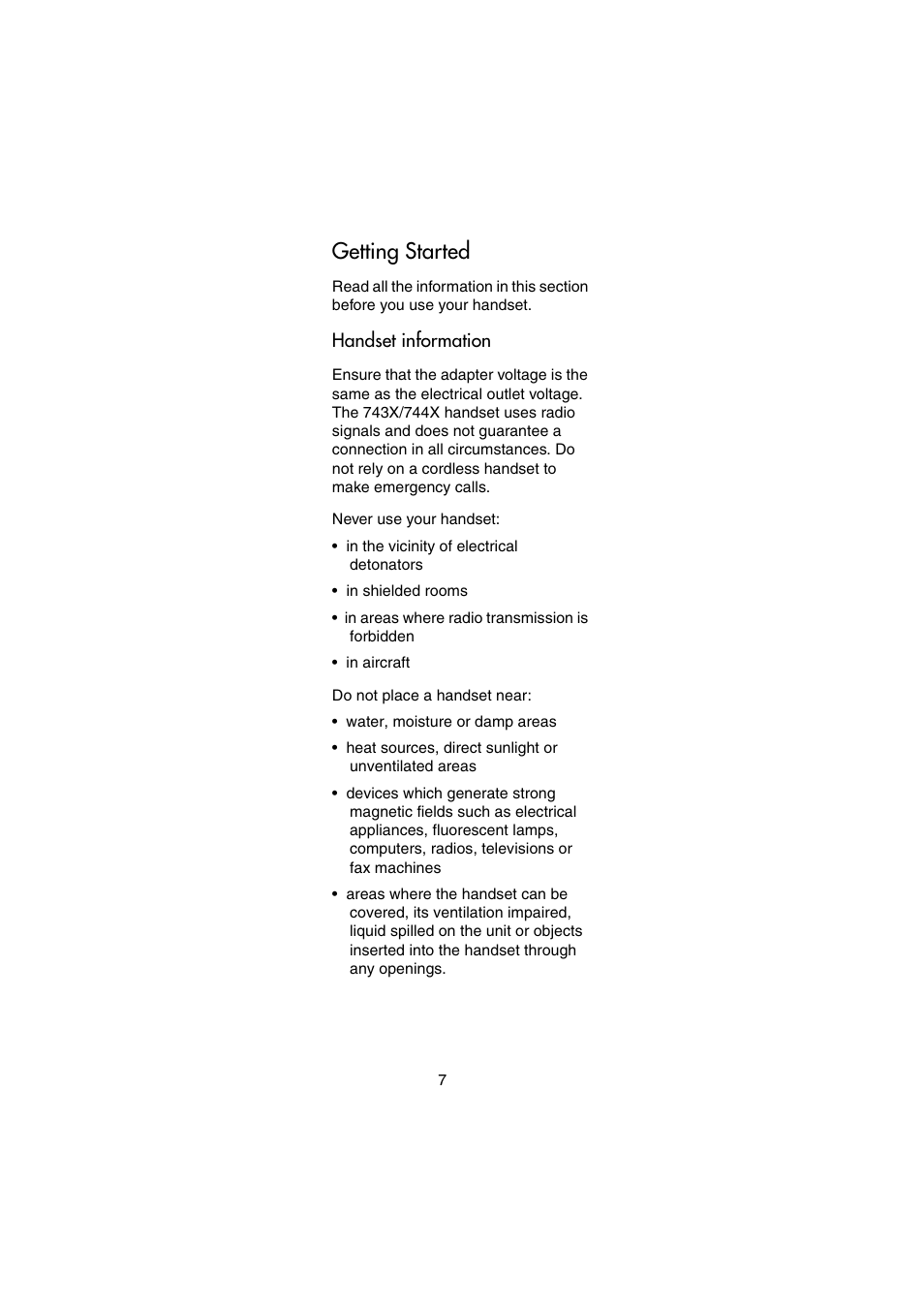 Getting started, Handset information | Nortel Networks 744X User Manual | Page 7 / 52