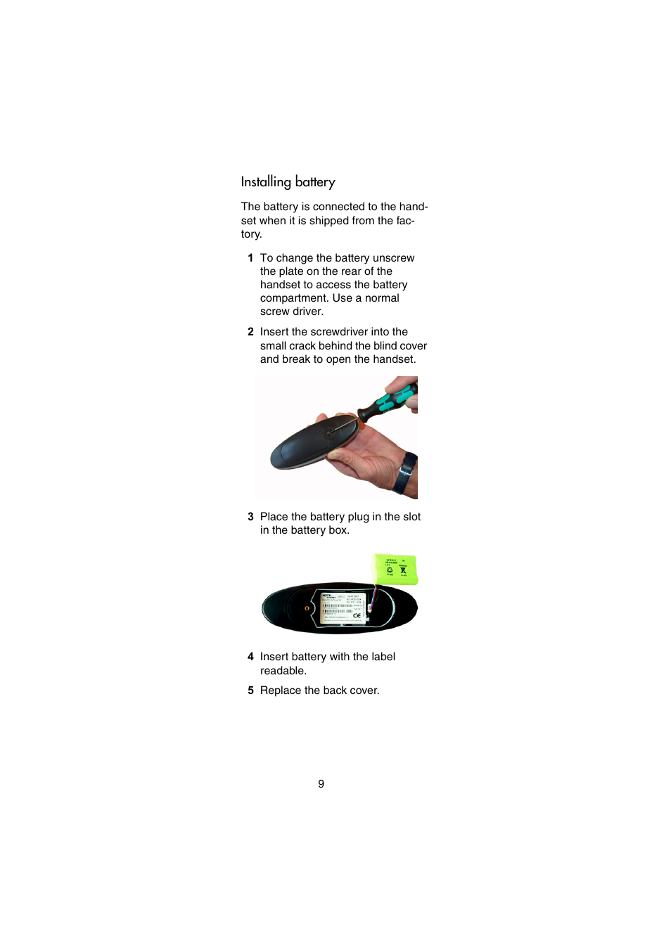 Installing battery | Nortel Networks 744X User Manual | Page 9 / 52