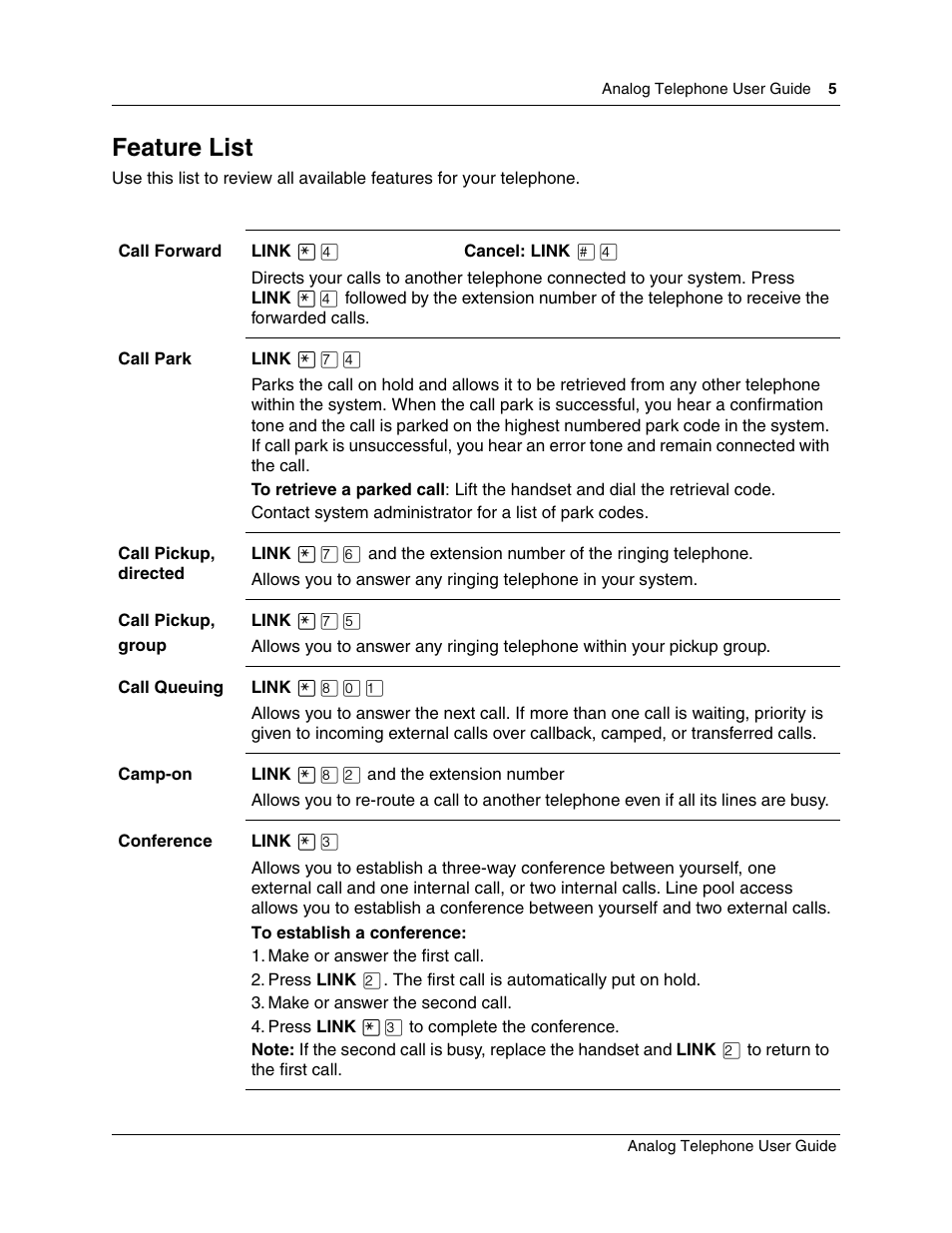 Feature list | Nortel Networks P0609347 02 User Manual | Page 5 / 8
