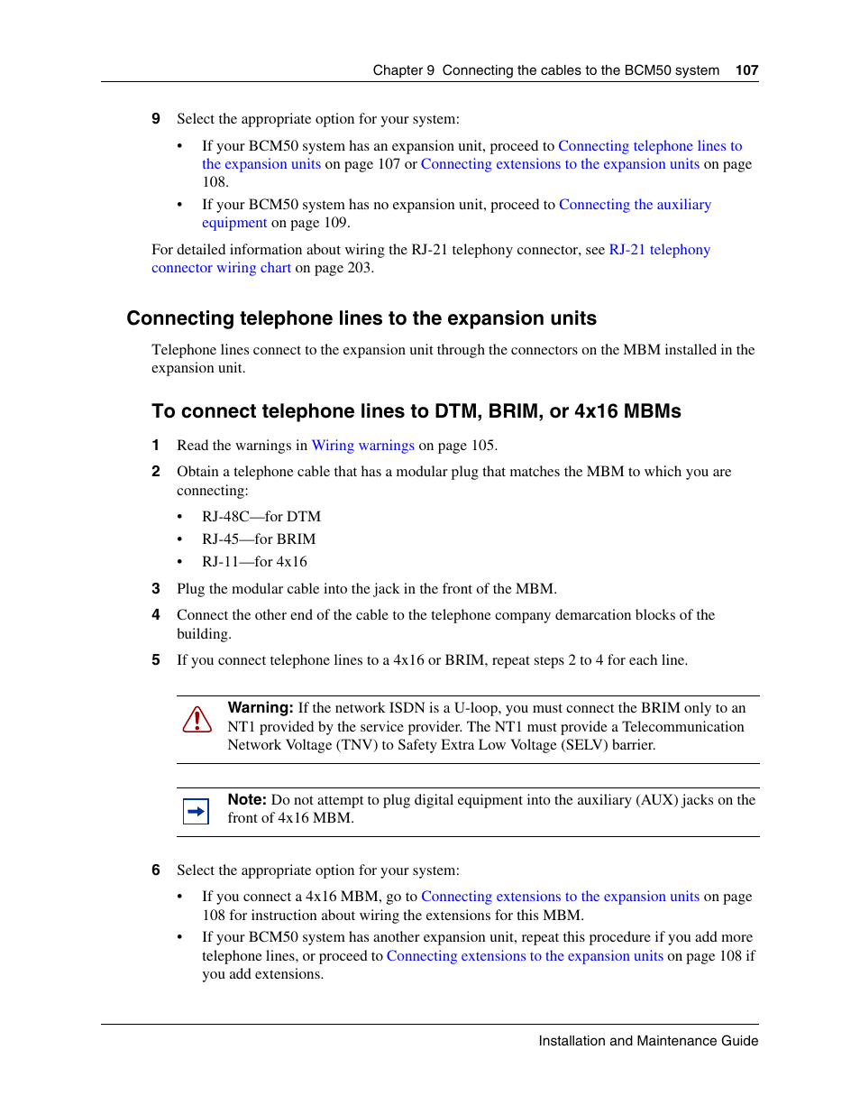 Connecting telephone lines to the expansion units | Nortel Networks BCM50 User Manual | Page 107 / 280