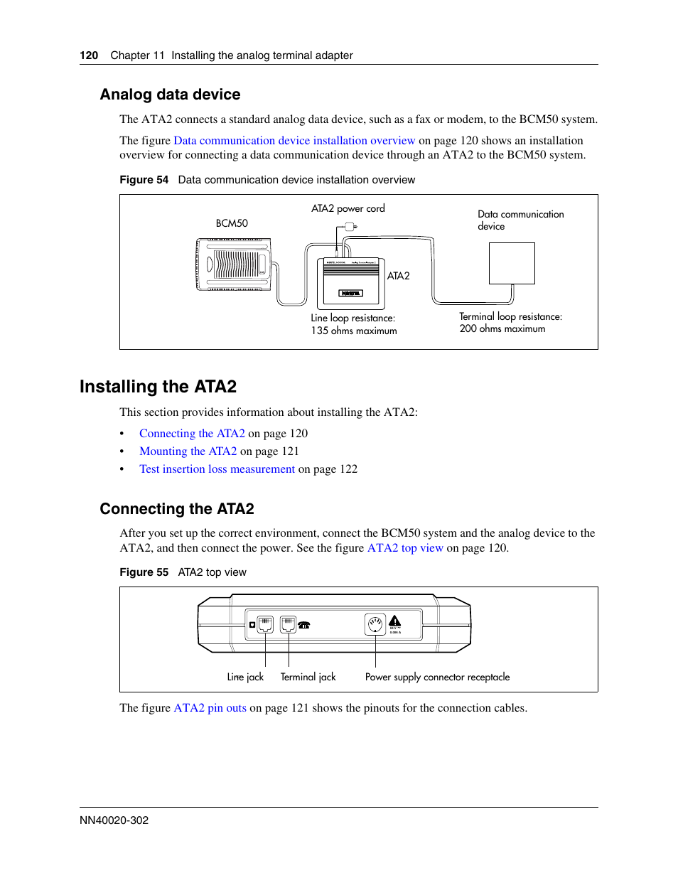 Analog data device, Installing the ata2, Connecting the ata2 | Nortel Networks BCM50 User Manual | Page 120 / 280