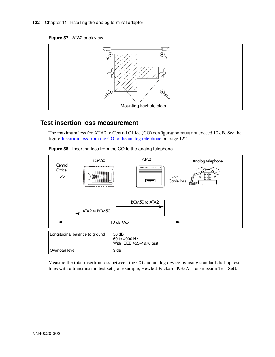 Test insertion loss measurement | Nortel Networks BCM50 User Manual | Page 122 / 280