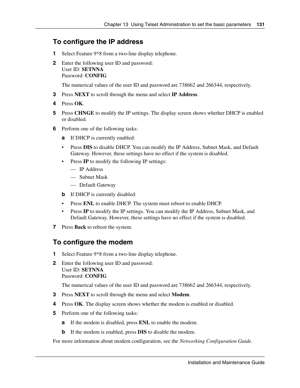 To configure the ip address to configure the modem, To configure the ip address, To configure the modem | Nortel Networks BCM50 User Manual | Page 131 / 280
