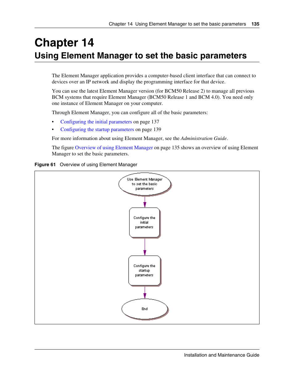 Using element manager to set the basic parameters, Chapter 14 | Nortel Networks BCM50 User Manual | Page 135 / 280