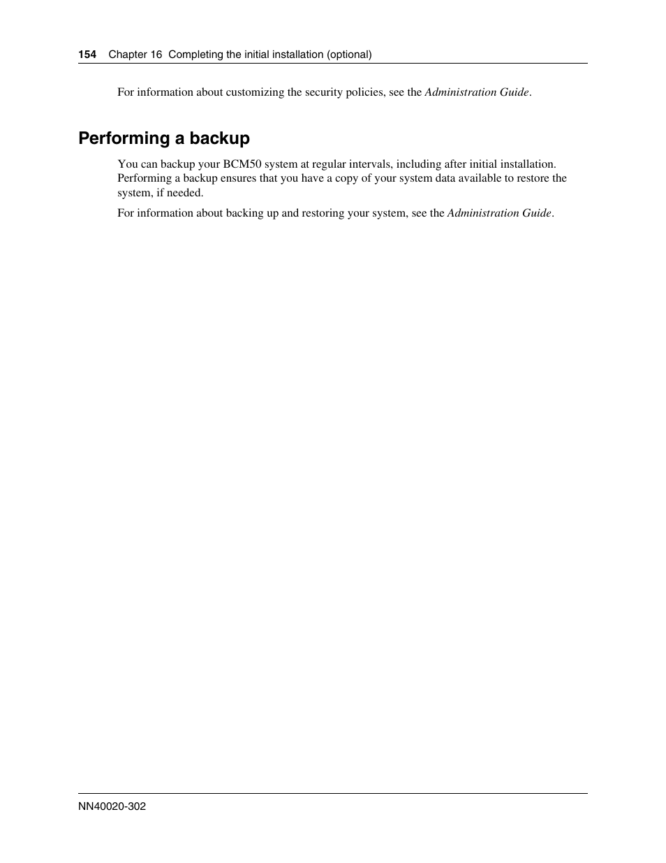 Performing a backup | Nortel Networks BCM50 User Manual | Page 154 / 280