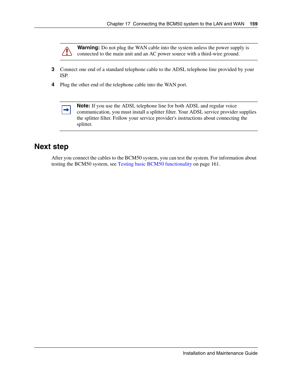 Next step, Proceed to | Nortel Networks BCM50 User Manual | Page 159 / 280