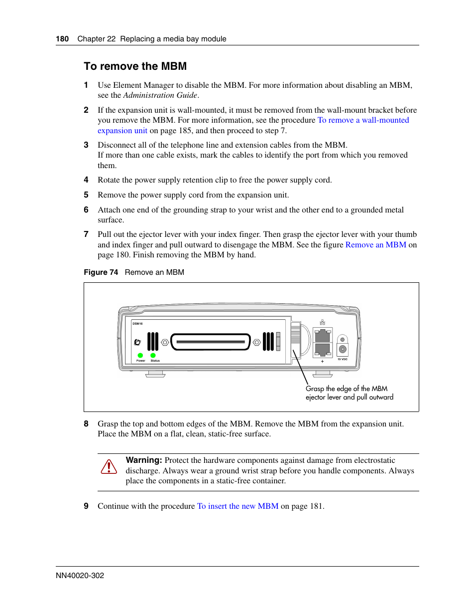 To remove the mbm | Nortel Networks BCM50 User Manual | Page 180 / 280