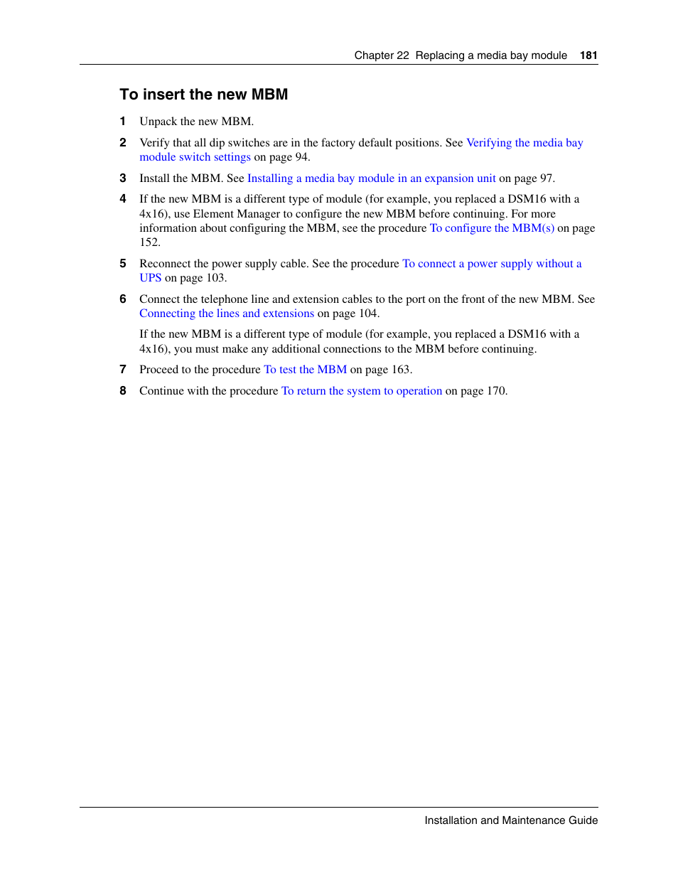 To insert the new mbm, The procedure | Nortel Networks BCM50 User Manual | Page 181 / 280