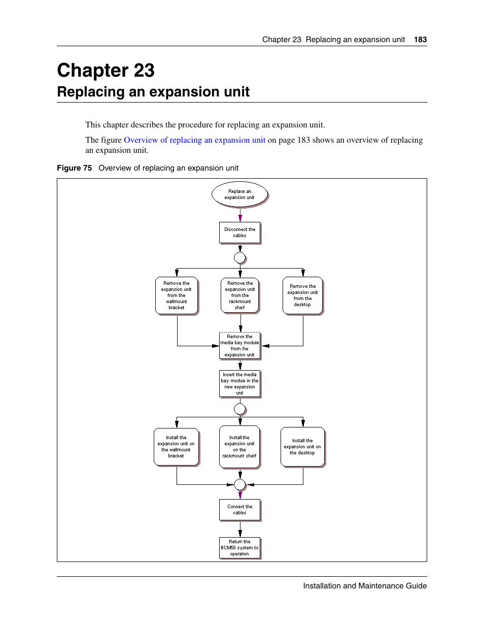 Replacing an expansion unit, Chapter 23 replacing an expansion unit, Chapter 23 | Nortel Networks BCM50 User Manual | Page 183 / 280