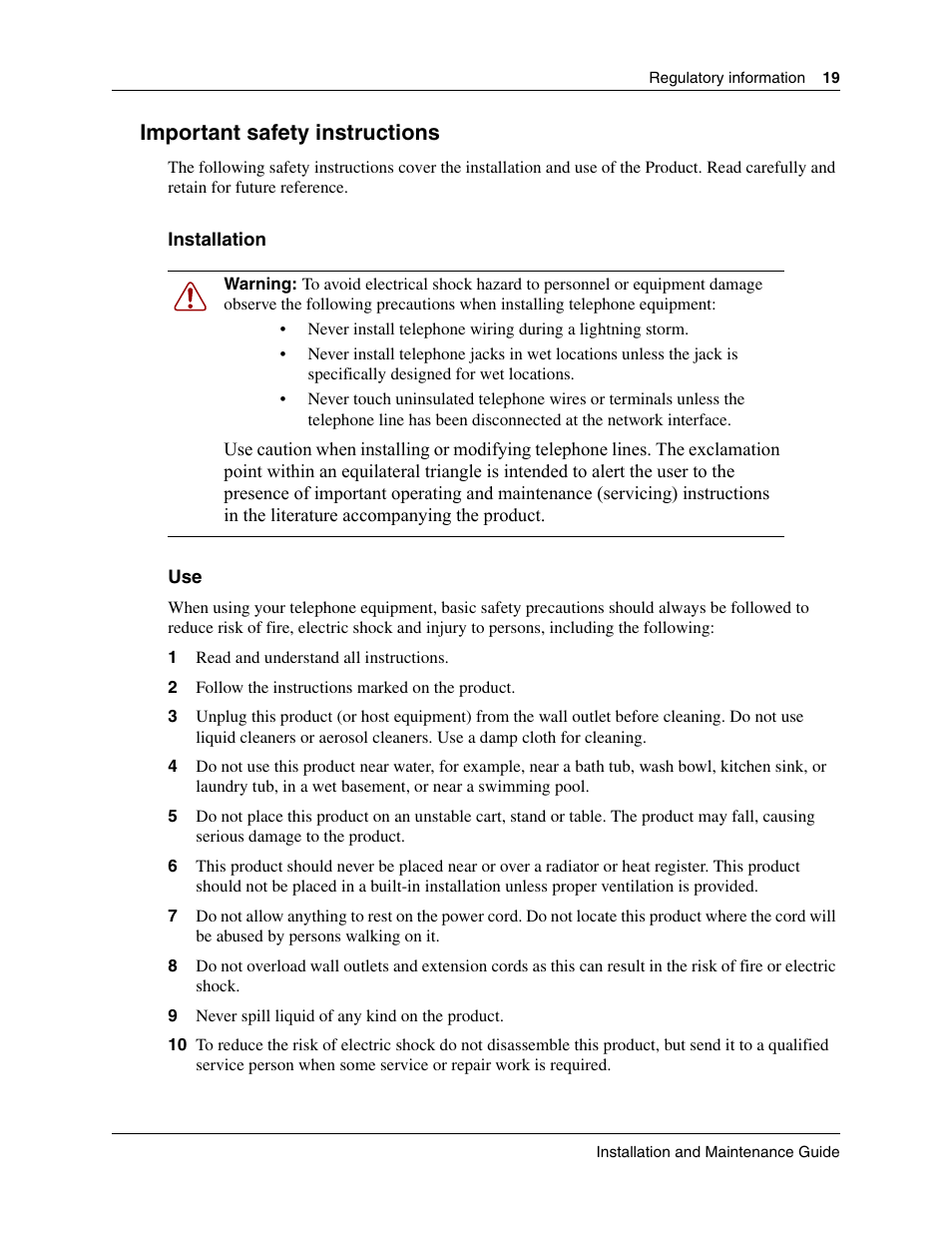 Important safety instructions | Nortel Networks BCM50 User Manual | Page 19 / 280