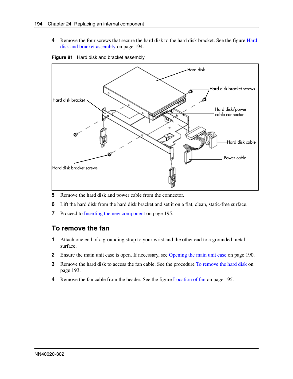 To remove the fan | Nortel Networks BCM50 User Manual | Page 194 / 280