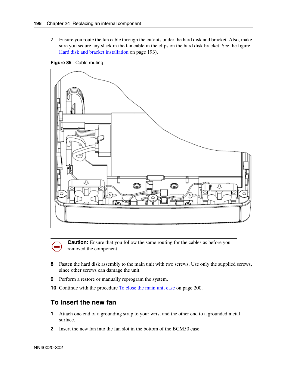 To insert the new fan | Nortel Networks BCM50 User Manual | Page 198 / 280
