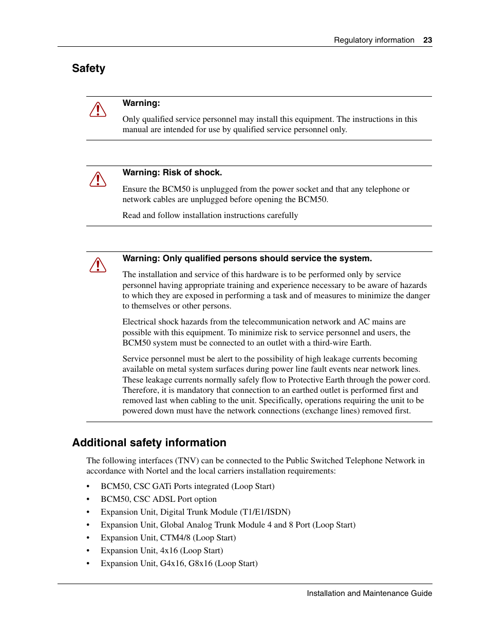 Safety, Additional safety information, Safety additional safety information | Nortel Networks BCM50 User Manual | Page 23 / 280